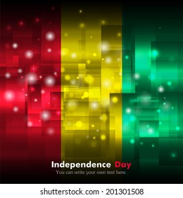 Glowing background. Independence Day. Techno. Abstract.   Flag of Guinea