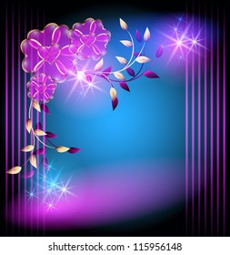 Glowing background with magic flowers and stars