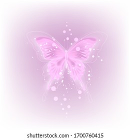 Glowing background with neon purple butterfly on white background