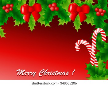 Glowing background with red bow and holly