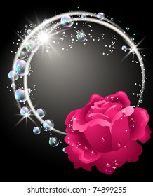 Glowing background with rose, bubbles and stars