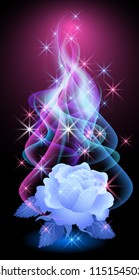 Glowing background with rose, smoke and stars