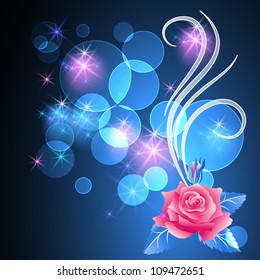 Glowing background with rose and stars