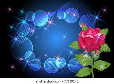 Glowing background with rose and stars