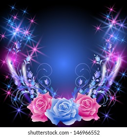 Glowing background with roses and stars