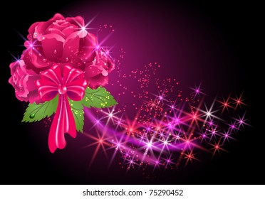 Glowing background with roses and stars