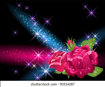 Glowing background with roses and stars