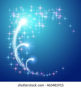Glowing background with shiny round frame consists of sparkle stars and firework with salute