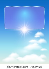 Glowing background with signboard, clouds and sunshine