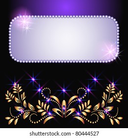 Glowing background with signboard, stars and golden ornament