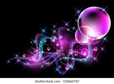Glowing background with smoke and bubbles