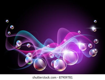 Glowing background with smoke and bubbles