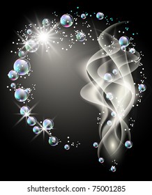 Glowing background with smoke, bubbles and stars