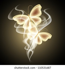 Glowing background with smoke and  butterflies