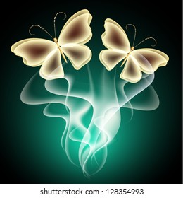 Glowing background with smoke and  butterflies