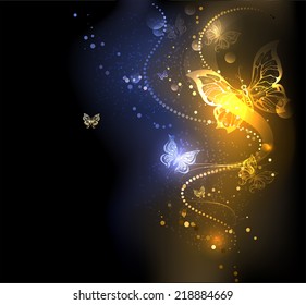 Glowing background with smoke and butterflies.