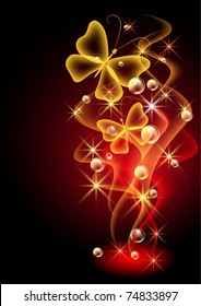 Glowing background with smoke and butterfly