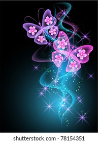 Glowing background with smoke and butterfly