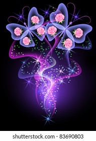 Glowing background with smoke and butterfly