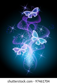 Glowing background with smoke and butterfly