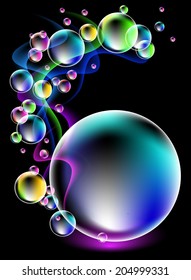 Glowing background with smoke and versicoloured bubbles