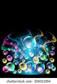 Glowing background with smoke and versicoloured bubbles