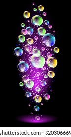 Glowing background with smoke and versicoloured bubbles