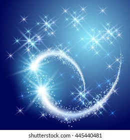 Glowing background with sparkle stars and firework with salute