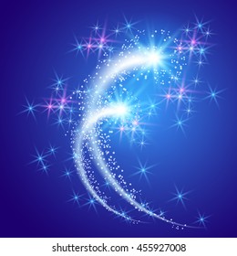 Glowing background with sparkle stars and firework with salute