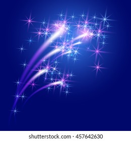 Glowing background with sparkle stars and firework with salute