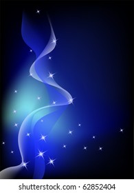 Glowing background with translucent ribbons and stars