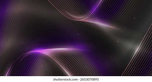 Fluxos brilhantes de ondas brancas e roxas, criando uma atmosfera visual futurista.