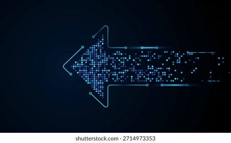 Una brillante flecha azul hacia atrás hecha de píxeles sugiere invertir la estrategia utilizando datos inteligentes. Ilustración vectorial