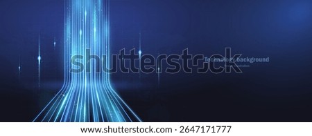 A glowing band of blue light. A light cable for data transmission on a dark background. Optical fiber, high-speed line. Futuristic background for wireless data transmission using 5g, 6g technology