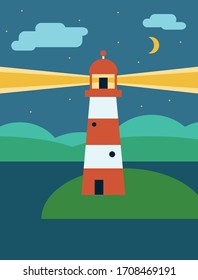 A glowing beacon at night. Vector simple drawing.