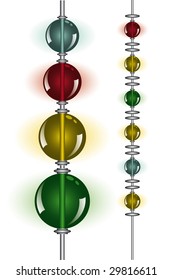 glowing beads on white on two rows on two vertical rows from small to big