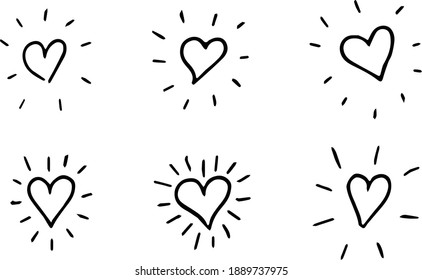 Glowing Beating Hearts Doodles Handdrawn