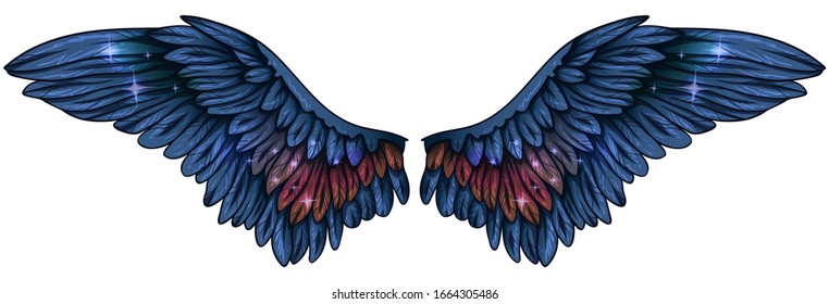 Glowing beautiful blue brown shining wings, vector