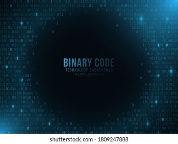 Glowing binary code on a dark blue background. Hi-tech design. World network. Modern technology template. Vector illustration. EPS 10.