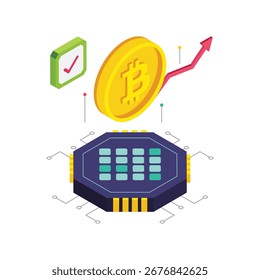 Brillante Ilustración vectorial isométrica de Bitcoin.