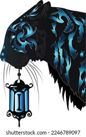glowing black and blue tiger vector art