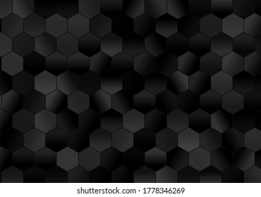 
Glowing Black Hexagonal Pattern Vector Background. Dark Sparkling Charcoal Gray Gradient Geometric Texture.