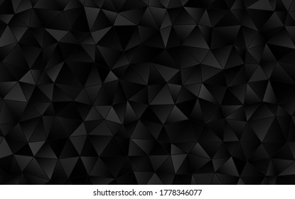 
Glowing Black Low Poly Irregular Triangle Pattern Background. Dark Sparkling Charcoal Gray Gradient Polygonal Texture.