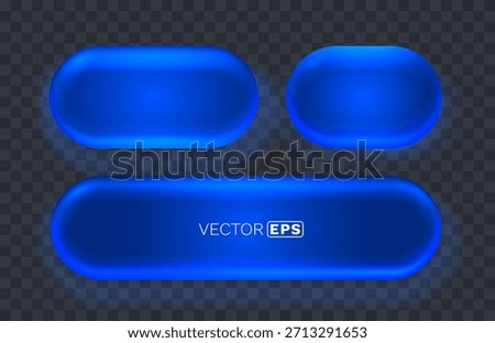 Glowing blue abstract rounded shapes and banner. Modern design elements with neon effect. Vector illustration.