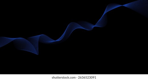  Glowing blue abstract wave on dark, shiny motion, magic space light. Techno abstract background