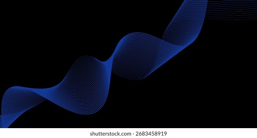 Glowing blue abstract wave on dark, shiny motion, magic space light. Techno abstract background