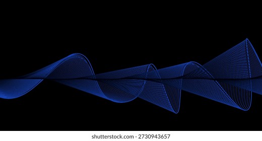 Onda abstracta azul brillante en movimiento oscuro y brillante, luz mágica del espacio. Fondo abstracto tecno eps10