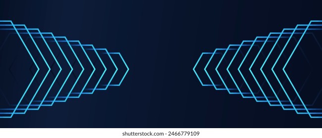 Flecha azul brillante. Abstractas fondo oscuro futurista con diseño de líneas geométricas de color azul brillante verde. Patrón geométrico moderno azul brillante con patrón de línea hexagonal. Plantilla Horizontal del Anuncio