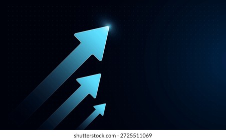 Flecha azul brillante que indica el progreso hacia arriba y la innovación enfocada en el futuro. con la flecha brillante en azul que representa la innovación, el concepto de crecimiento