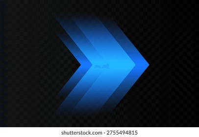 Glowing blue arrows PNG. Dynamic glowing arrows showing speed and motion. Neon arrows PNG.